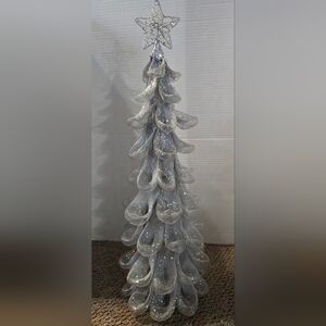 Christmas Tabletop Tree Silver Glittery Mesh Star